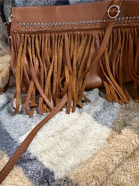 The Sak Brown Fringed Crossbody with Stud Trim